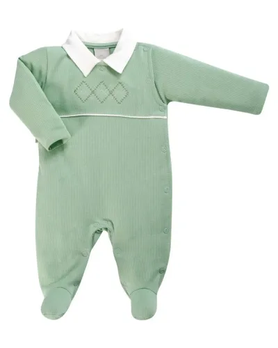 Saida Maternidade Macacão Longo Bebê Menino Malha Tricot Algodão - Anjos Baby