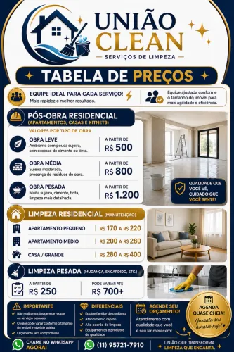 Limpeza Pós-Obra e Faxina Completa a partir de R$250