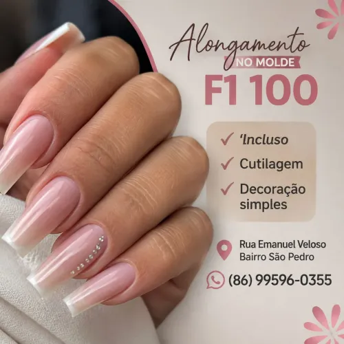 Alongamento no molde f1, unhas normal, postiça realista, SPA dos pés