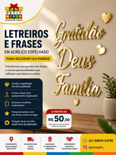 Letreiros e Frases em Acrílico Espelhado Personalizados | Decoração