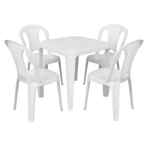 Vendo mesa com 4 cadeiras de plástico branca