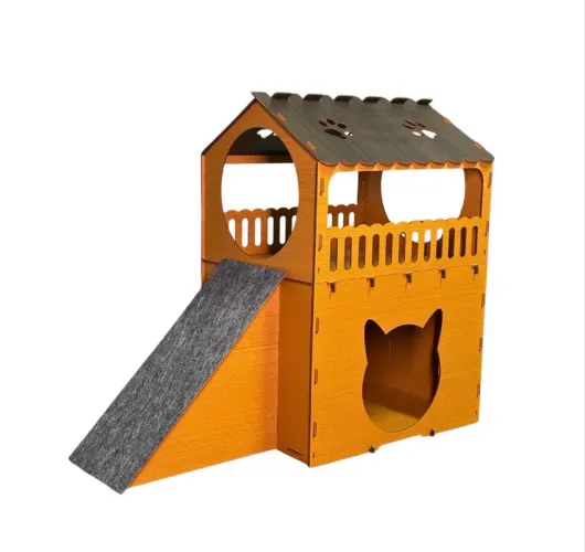 Casa Para Gatos Dois Andares Toca Em Mdf Caramelo Cama Beliche Brinquedo Arranhador Gato