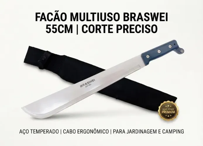 Facão Multiuso Profissional Braswei 55cm Aço Temperado c/ Bainha