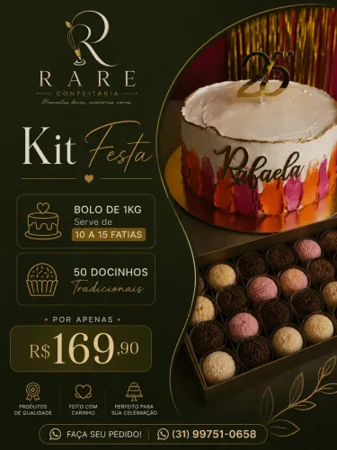 Kit Festa Completo - Bolo + 50 Docinhos | Serve 10 a 15 Pessoas