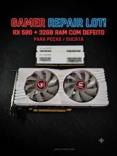 KIT GAMER SUCATA: RX 580 Veineda + 32GB RAM Kllisre (Com Defeito)