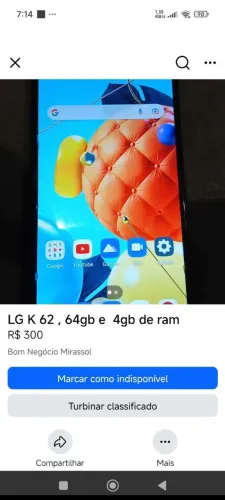 Vende um smartphone LG k62+