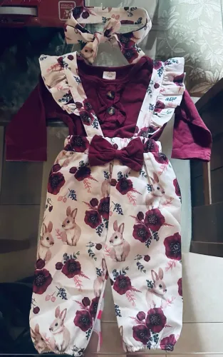 Macacão bebê com blusa manga e tiara