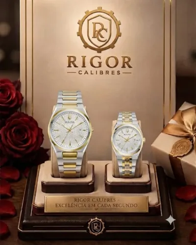 Kit Relógios Bulova Classic Casal Prata e Dourado: Quartzo, Mostrador Branco, Aço Inox