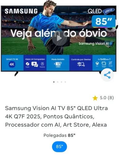 TV Samsung 85? Smart QLED Ultra 4k