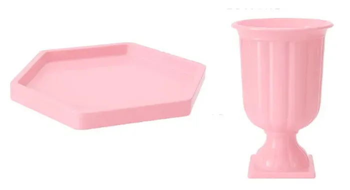 Kit Festa Vaso Grego + Bandeja Decorativa Sextavada Rosa Bebê