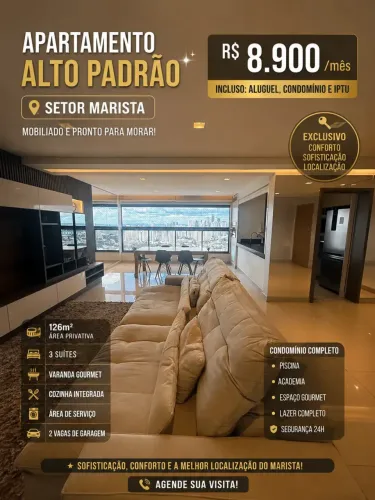Apartamento Alto Padrão Mobiliado no Setor Marista | 126m² | 3 Suítes | Lazer Completo