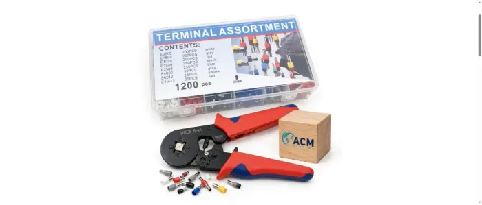 Alicate Crimpar e Descascador + 1200 Terminais - Kit Eletricista
