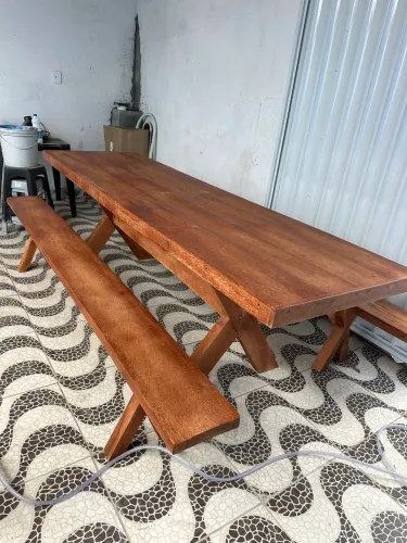 Mesa Rústica Maciça Conj Ivernizado 