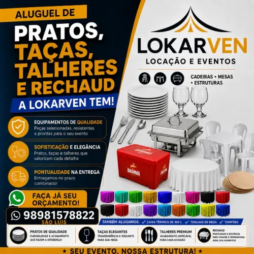 ALUGUEL DE PRATOS -TAÇAS -TALHERES -RECHAUD MESAS E CADEIRAS PRA SEU EVENTO