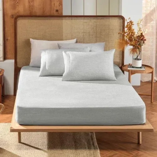 Jogo de Cama Casal Linenn Appel Home Cinza -138x188x30cm - Select Colchões.