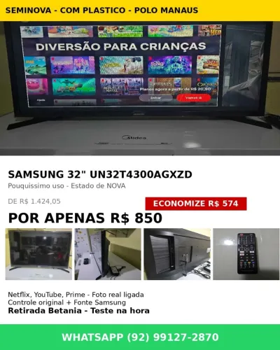 Samsung 32" Smart T4300 - Seminova - R$ 850 - Betânia