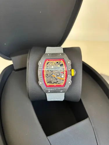Relógio Richard Mille Premium Skeleton Bateria Carbono Vermelho Caixa Fininha