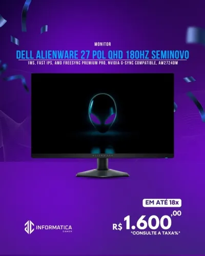 MONITOR DELL ALIENWARE 27 POL QHD 180HZ SEMINOVO