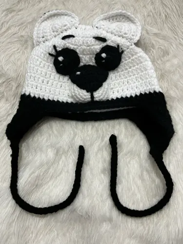Gorro Panda em Crochê Lã Touca Infantil Gorrinho