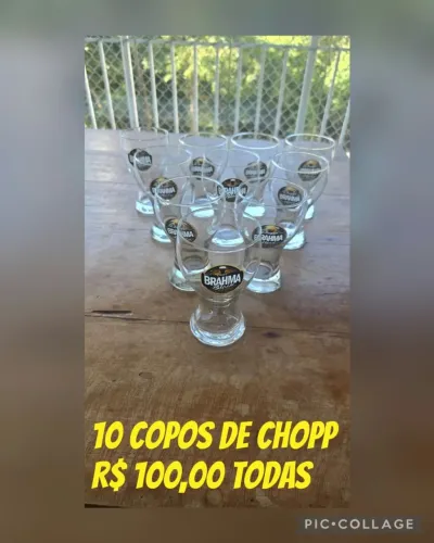 Jogo com 10 Copos / Taças de Chopp Brahma Black - Vidro Impecável