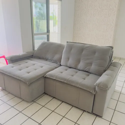 Sofá Retrátil e Reclinável 2 Lugares Grande em Suede Cinza - Excelente Estado