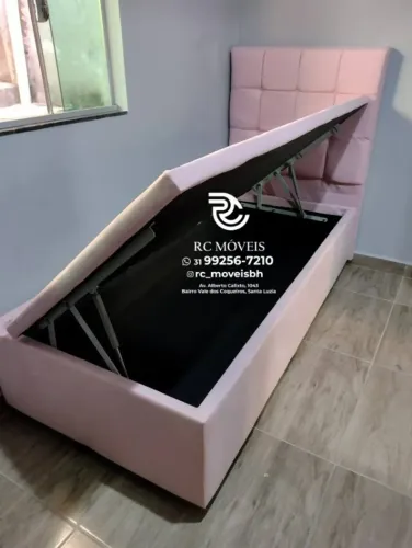Cama box Baú Para solteiro 88x1.88 Blindado com Pistão a Gás