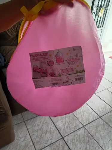Barraca Infantil Rosa Toca Túnel 3x1 com Cesta de Basquete