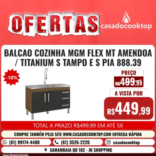 BALCAO COZINHA MGM FLEX 1,14 MT - AMENDOA/TITANIUM S/ TAMPO E S/ PIA 888.39