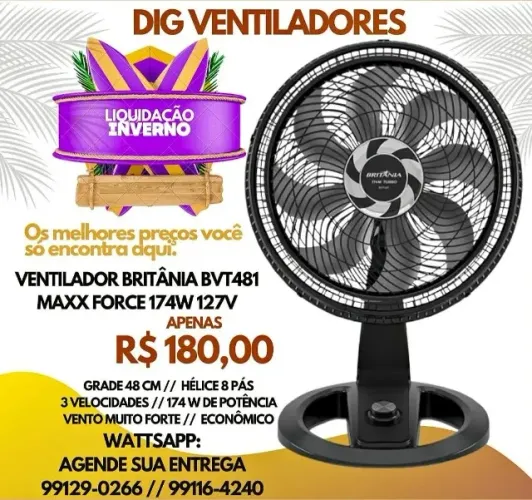 Ventilador Britânia BVT481 174w Mais Forte de Todos, 48cm, Faço Entrega R$ 180 Aproveita!