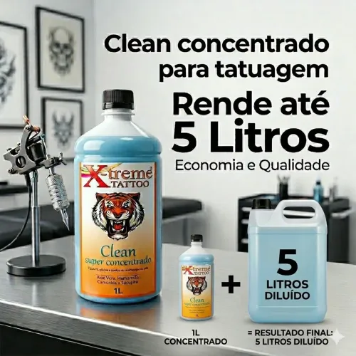  Clean Concentrado X-treme tattoo 1litro, rendimento até 5 litros s 