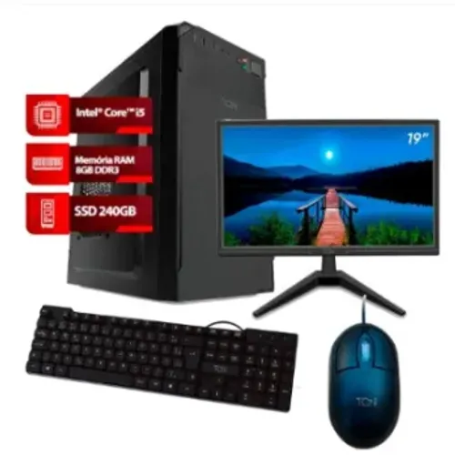 PC Completo Intel Core i3 4º Geração 8GB RAM SSD 240GB TCN + MONITOR 20" LED 60Hz 5ms + Te