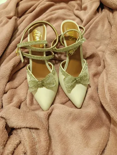 Scarpin Mule Salto Alto com Strass Prata - Ellas (NUNCA USADO) - Tam. 35