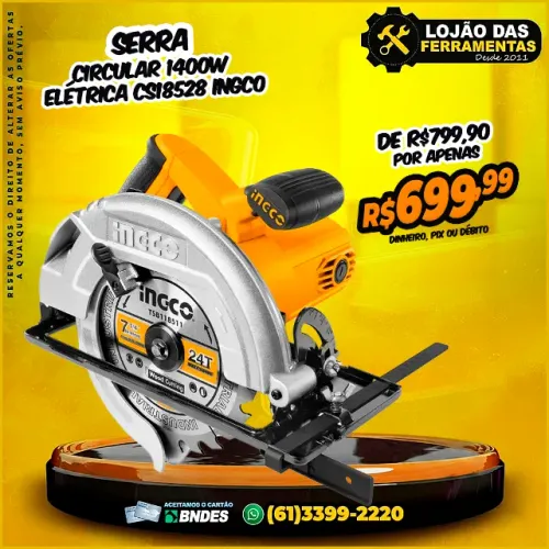 Serra circular 1400W Elétrica CS18528 Ingco