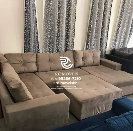 Sofá de canto Grande 3,10m com Chaise e Puff veludo macio D33 Premium