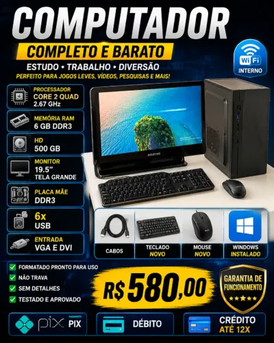 COMPUTADOR / DDR3/CORE 2 QUAD GHZ:2.67/HD500/6  GB/19.5/