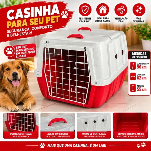Caixa de Transporte para Cães Grande - 90 x 62 x 55 cm<br>