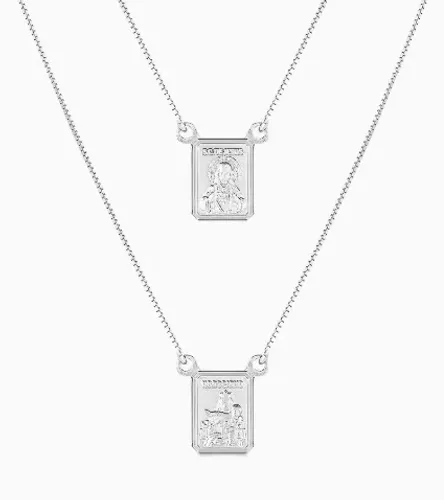 Escapulário Medalhas Jesus e N.Sra. Do Carmo em Ouro Branco 18k, 60cm - VIVARA