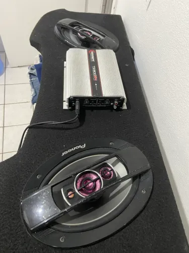 Tampão Fox completo + par Pioneer 6x9 + módulo Taramps TS 400x4