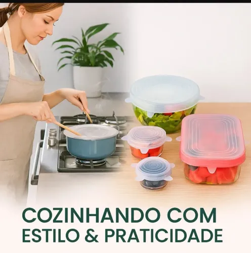Tampa de Silicone para Recipientes de Cozinha. 