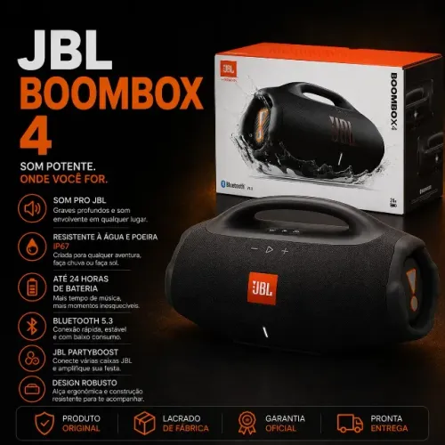 JBL Boombox 4 Original Com 210W RMS e Até 34 Horas de Bateria