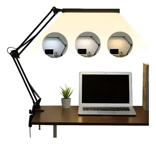 Luminária de Mesa Articulada c/ Base Garra, Luz de LED Multicor