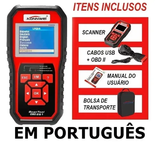 Scanner Automotivo Konnwei Kw850 Obd2 em Português Profissional Universal Completo.