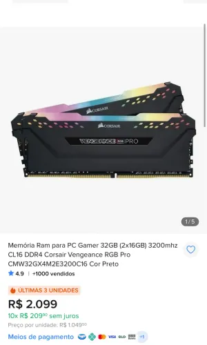 Memória RAM DDR4 2x16GB