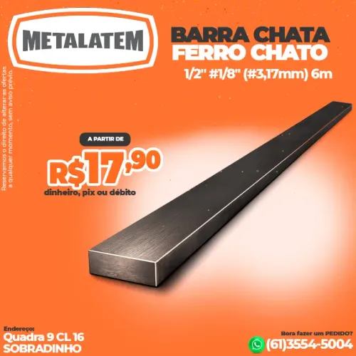 Barra Chata Ferro Chato 1/2" (#1/8") (#3,17 mm) - 6 Metros