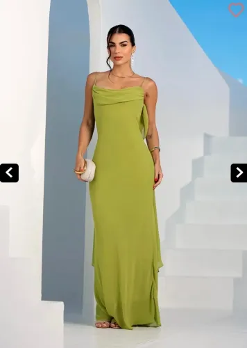 Vestido onlauri fluído c/ Decote meia taça verde