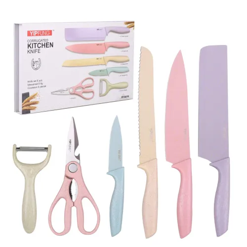 Conjunto de facas coloridas com 6 peças, facas decozinha de aço de alto carbono