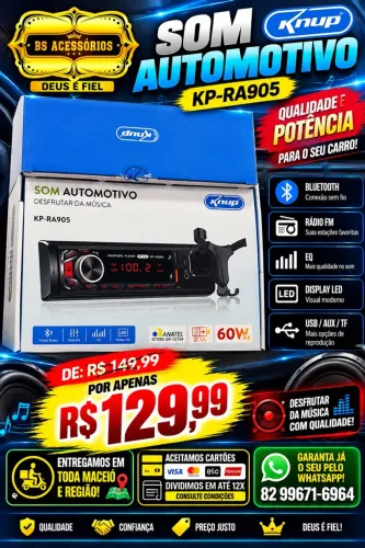 Som Automotivo Bluetooth Com Suporte pra celular 