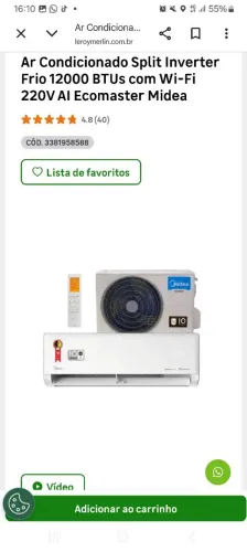 Ar Condicionado Split Inverter Frio 12000 BTUs com Wi-Fi 220V AI Ecomaster Midea