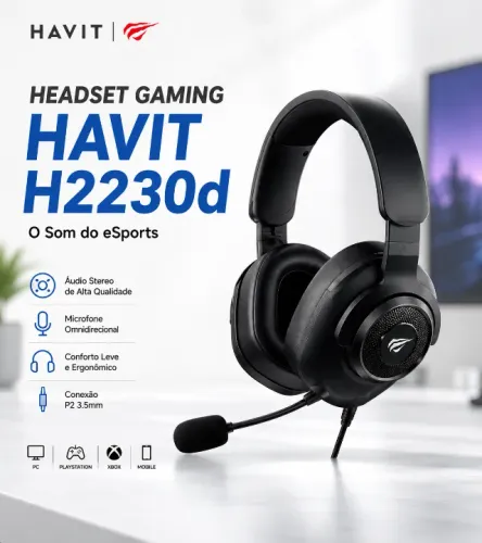 Headset Gamer Havit H2230D Compatível PC PS4 PS5 Xbox