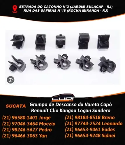 Grampo de Descanso da Vareta Capô Renault Clio Kangoo Logan Sandero